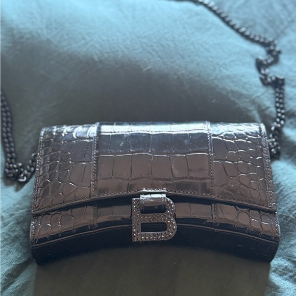 Balenciaga Handbags - Balenciaga Black Croc-Embossed Clutch